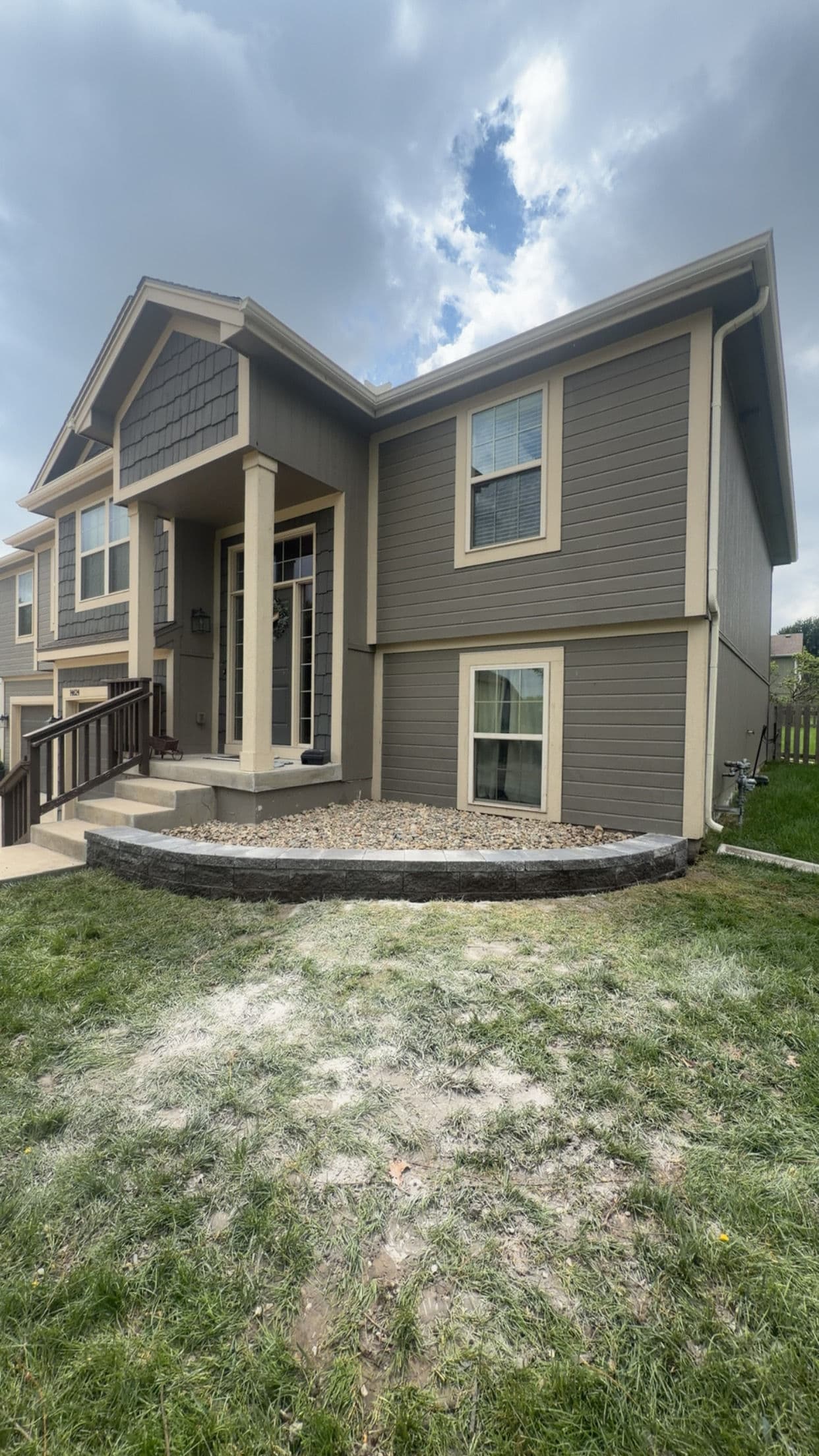 Front Yard Landscape Bed with New Retaining Wall and Rock image